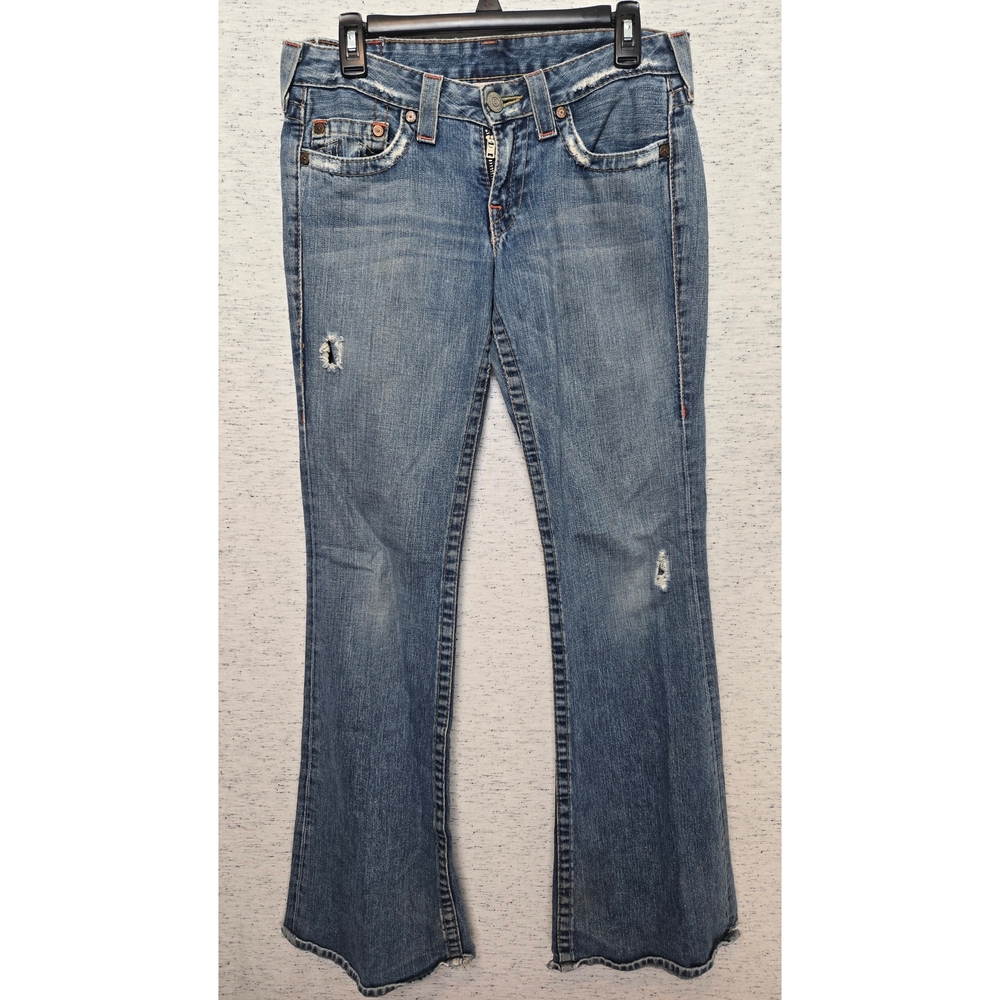 True Religion Distressed Blue Flare Jeans